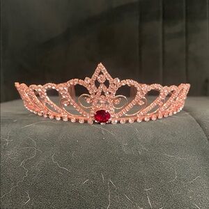 Elegant Rose Gold Tiara with Red Gemstone